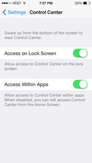 Control Center Settings