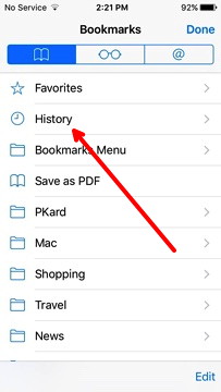 Website History Menu